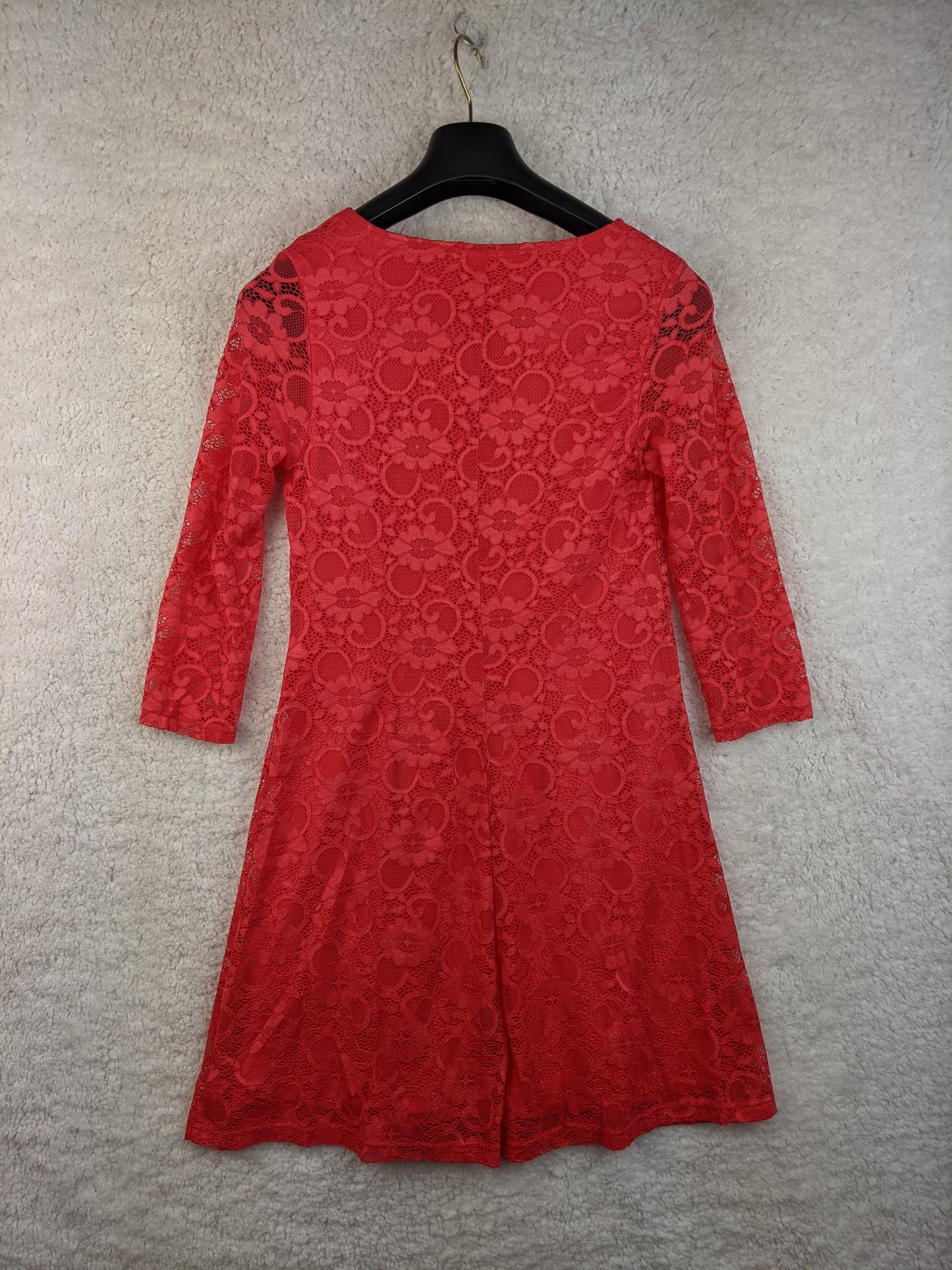 Back view of red lace dress