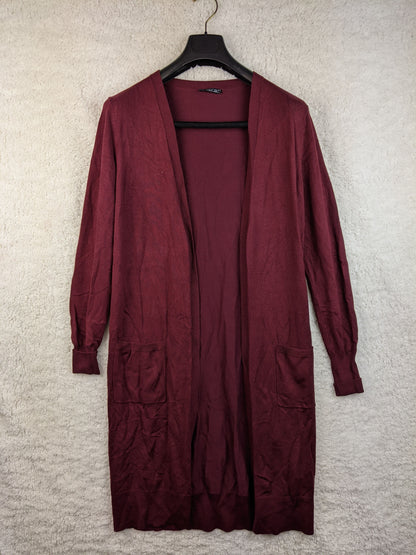 Front view of Norah burgundy long cardigan