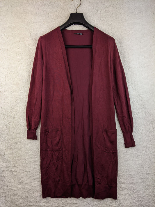 Front view of Norah burgundy long cardigan
