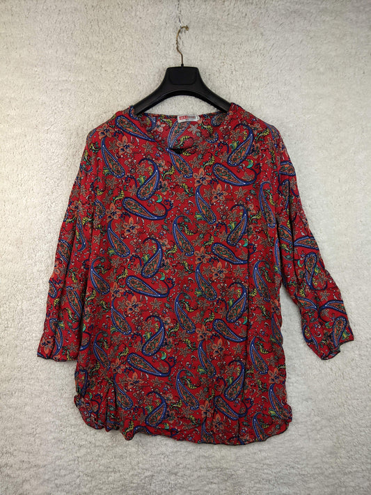 Front view of Meggie vibrant paisley print blouse