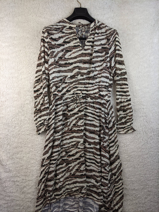 Front view of Anna zebra-print wrap dress