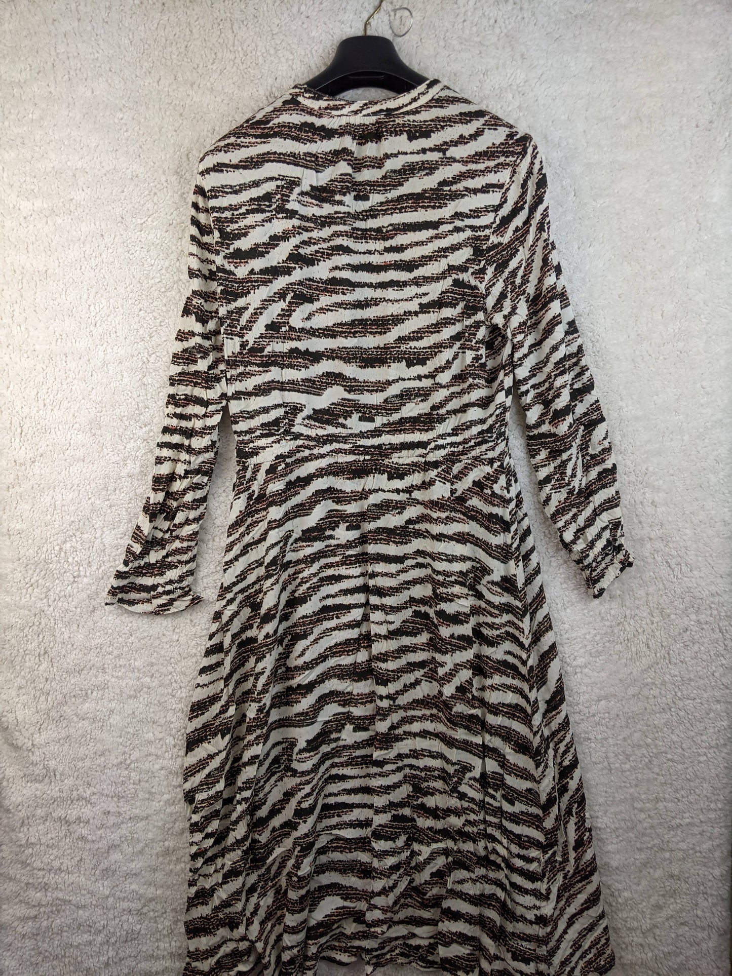 Back view of Anna zebra-print wrap dress