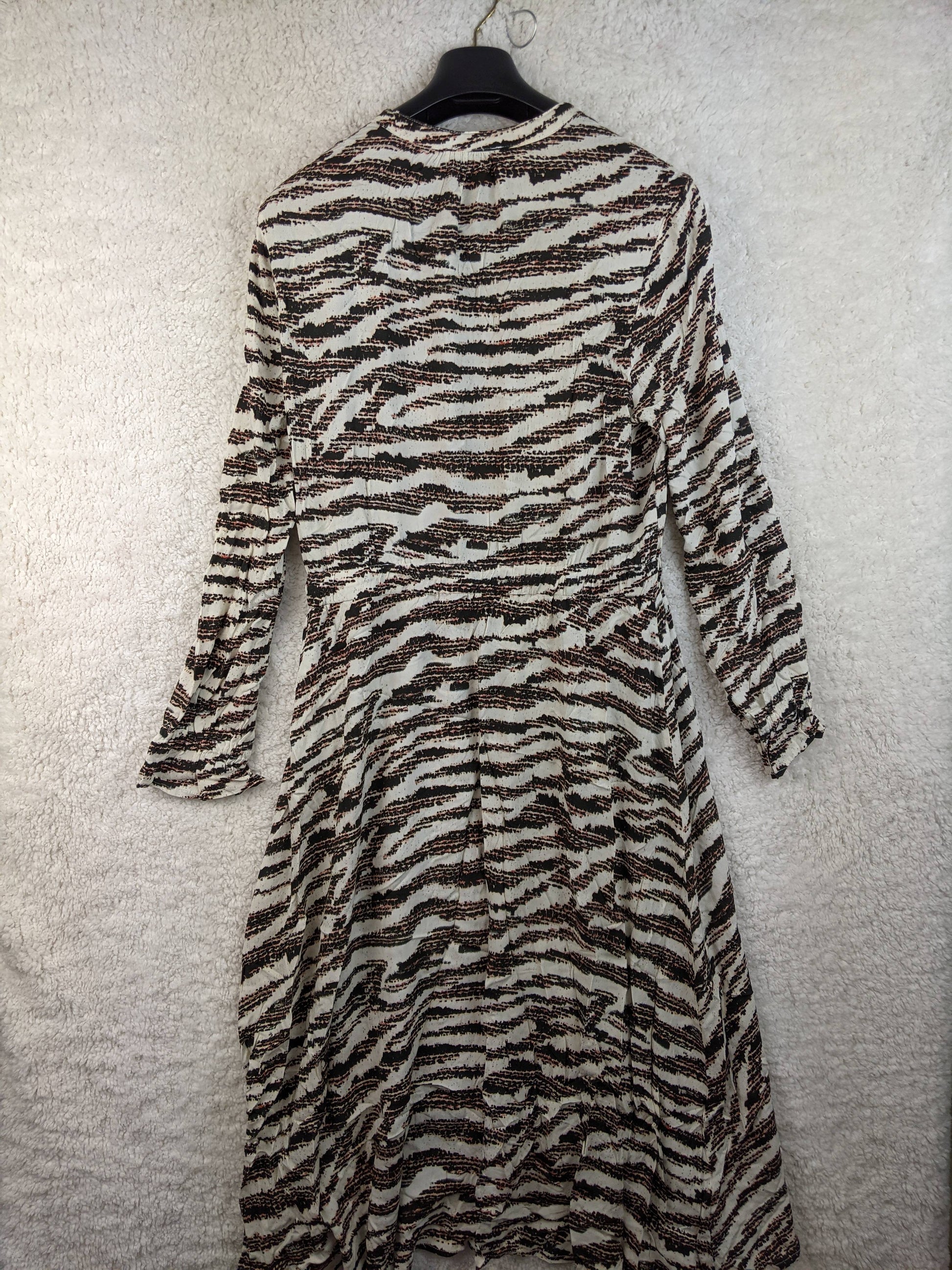 Back view of Anna zebra-print wrap dress