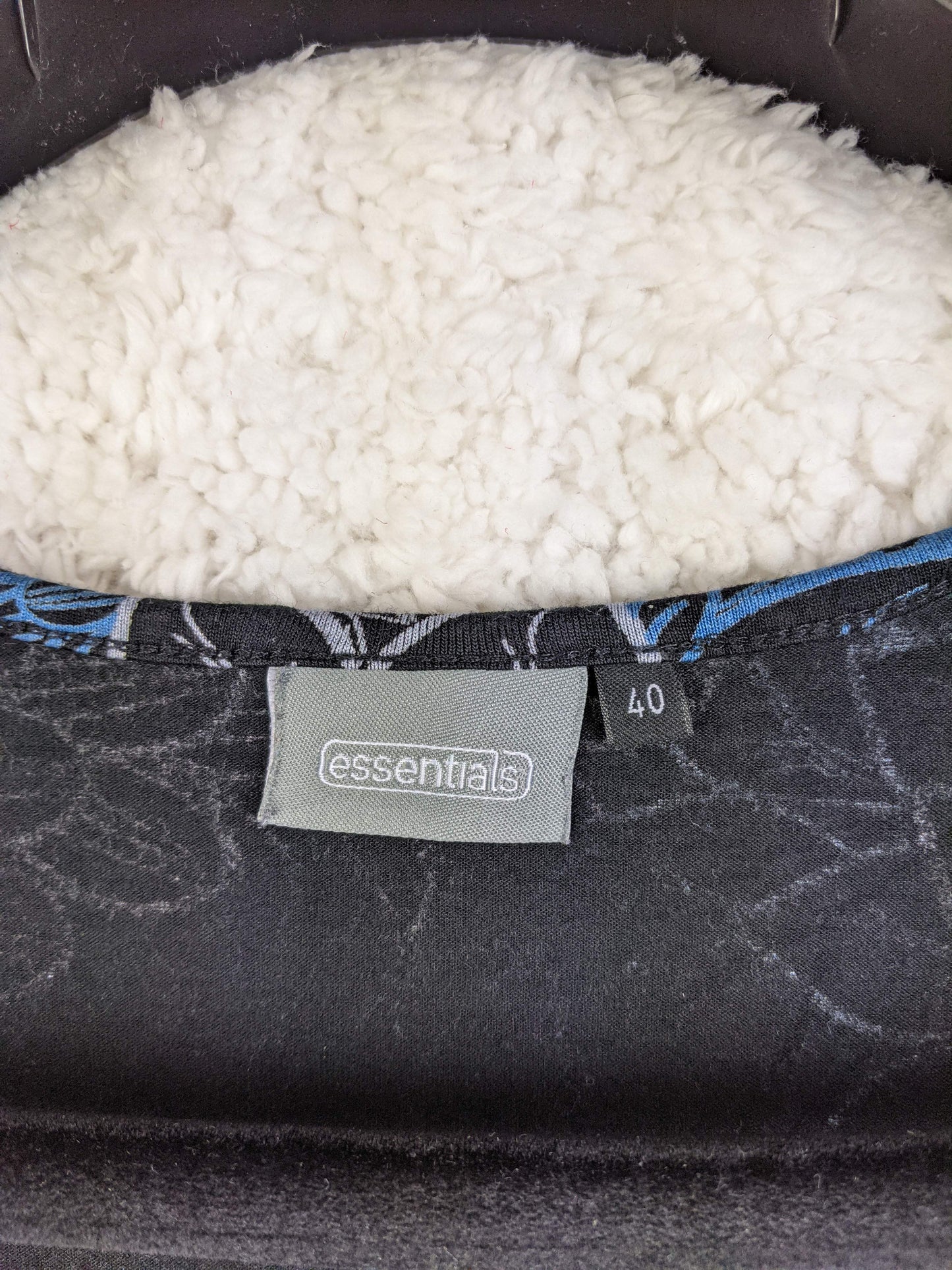 Close-up of Essentials label showing size 40