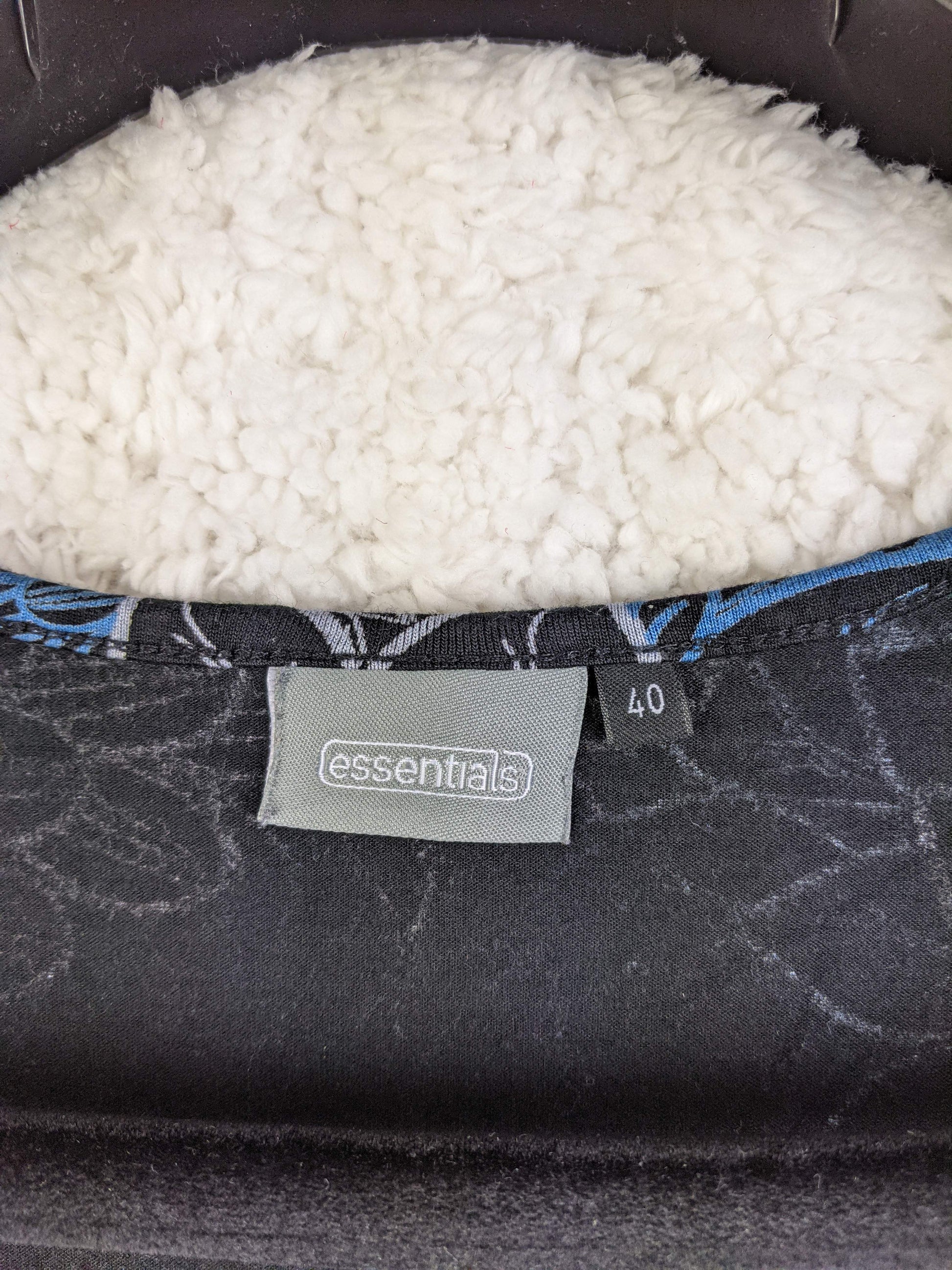 Close-up of Essentials label showing size 40