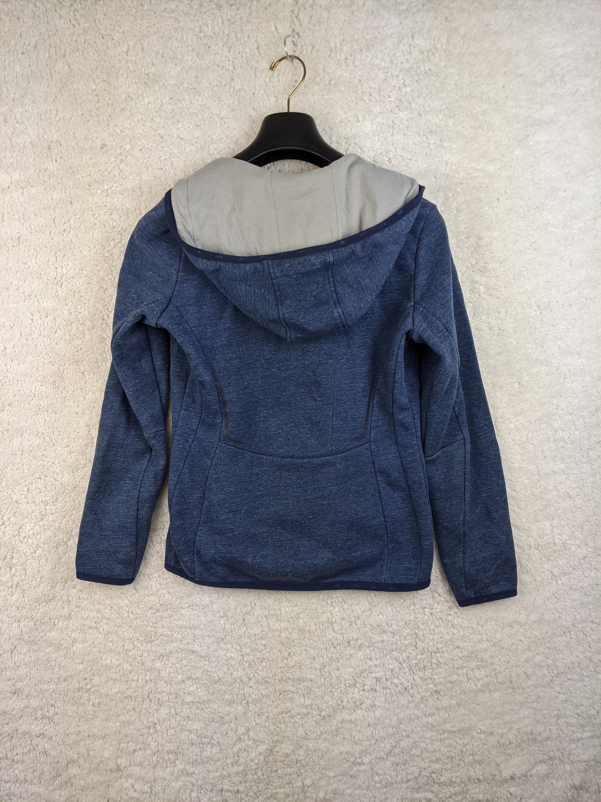 Back view of blue hooded jacket