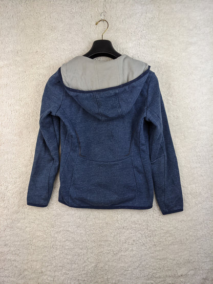 Back view of blue hooded jacket