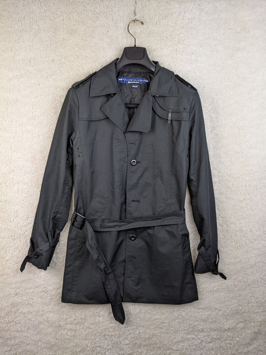 Front view of black trench coat