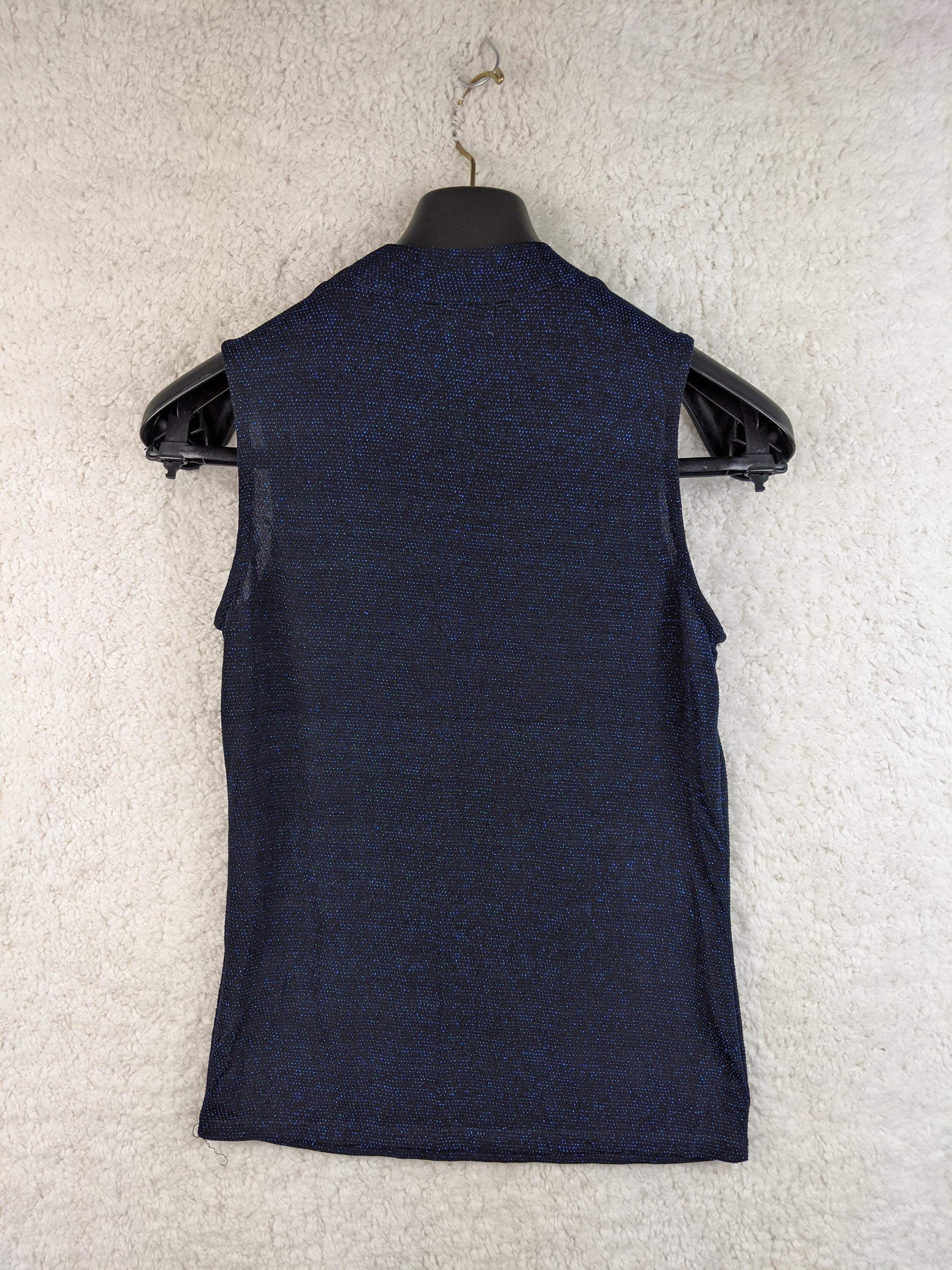 Back view of Seven Sisters blue sleeveless top