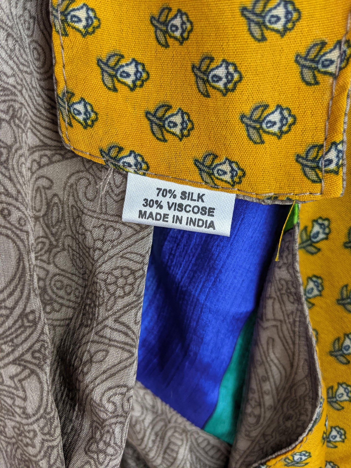 Close-up of tag showing silk blend material