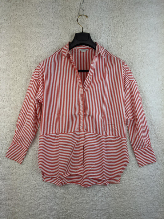 Front view of Monki red striped oversized shirt
