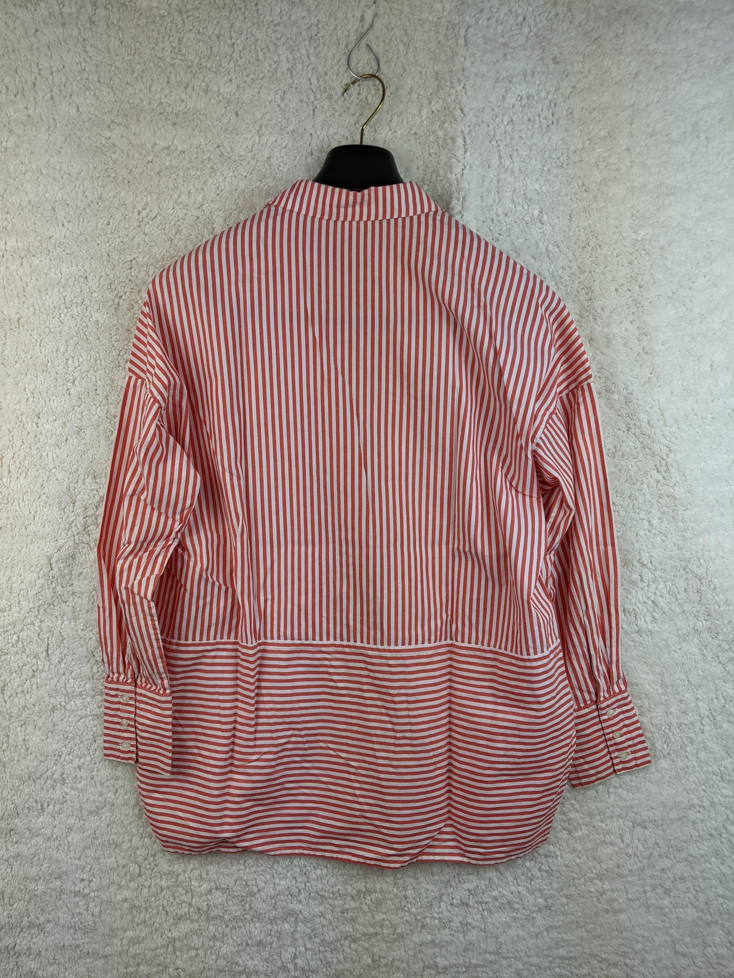 Back view of Monki red striped oversized shirt
