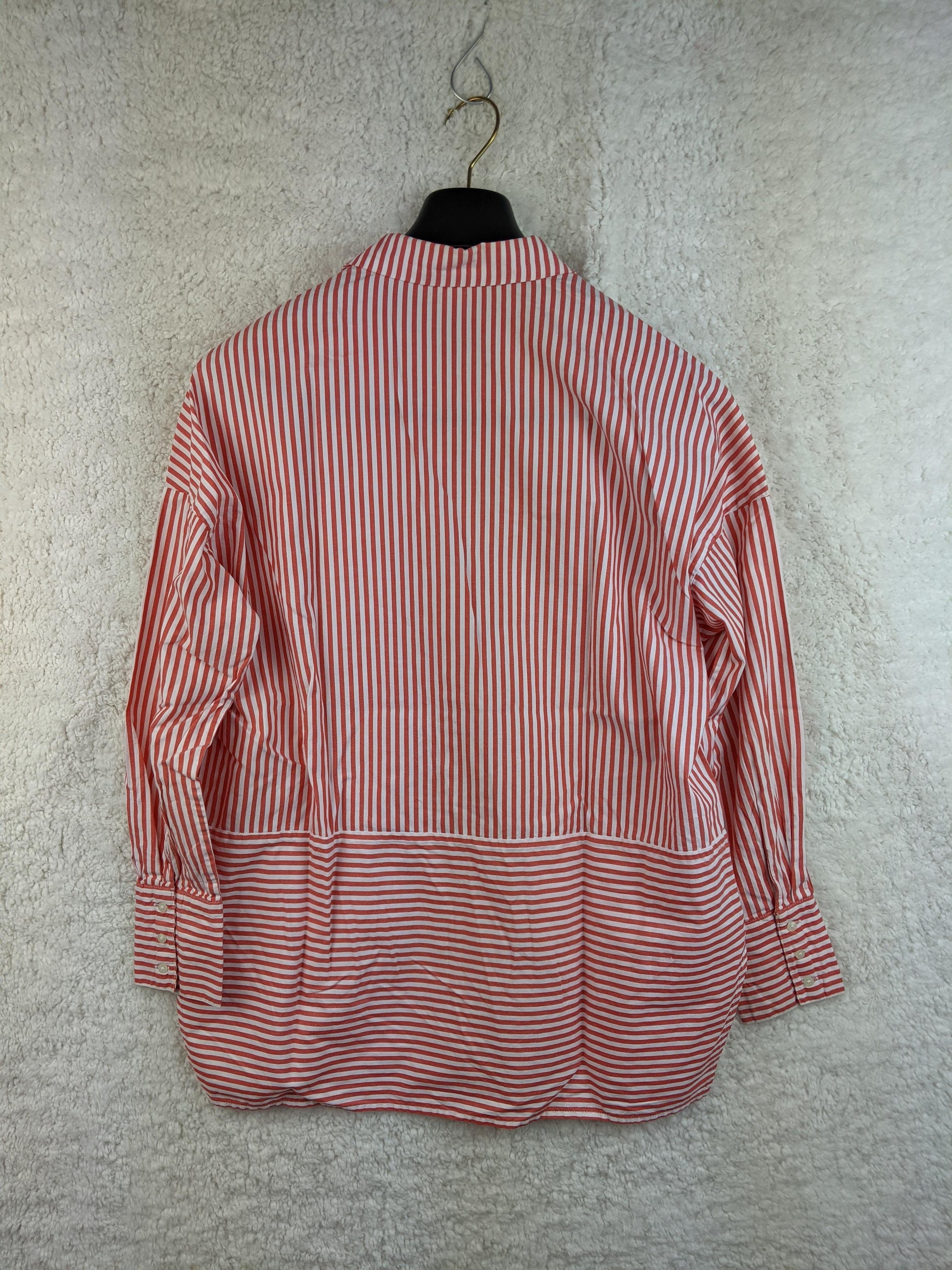 Back view of Monki red striped oversized shirt