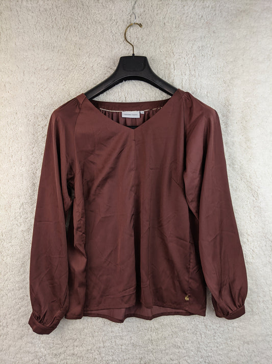 Front view of plum Fabienne Chapot blouse