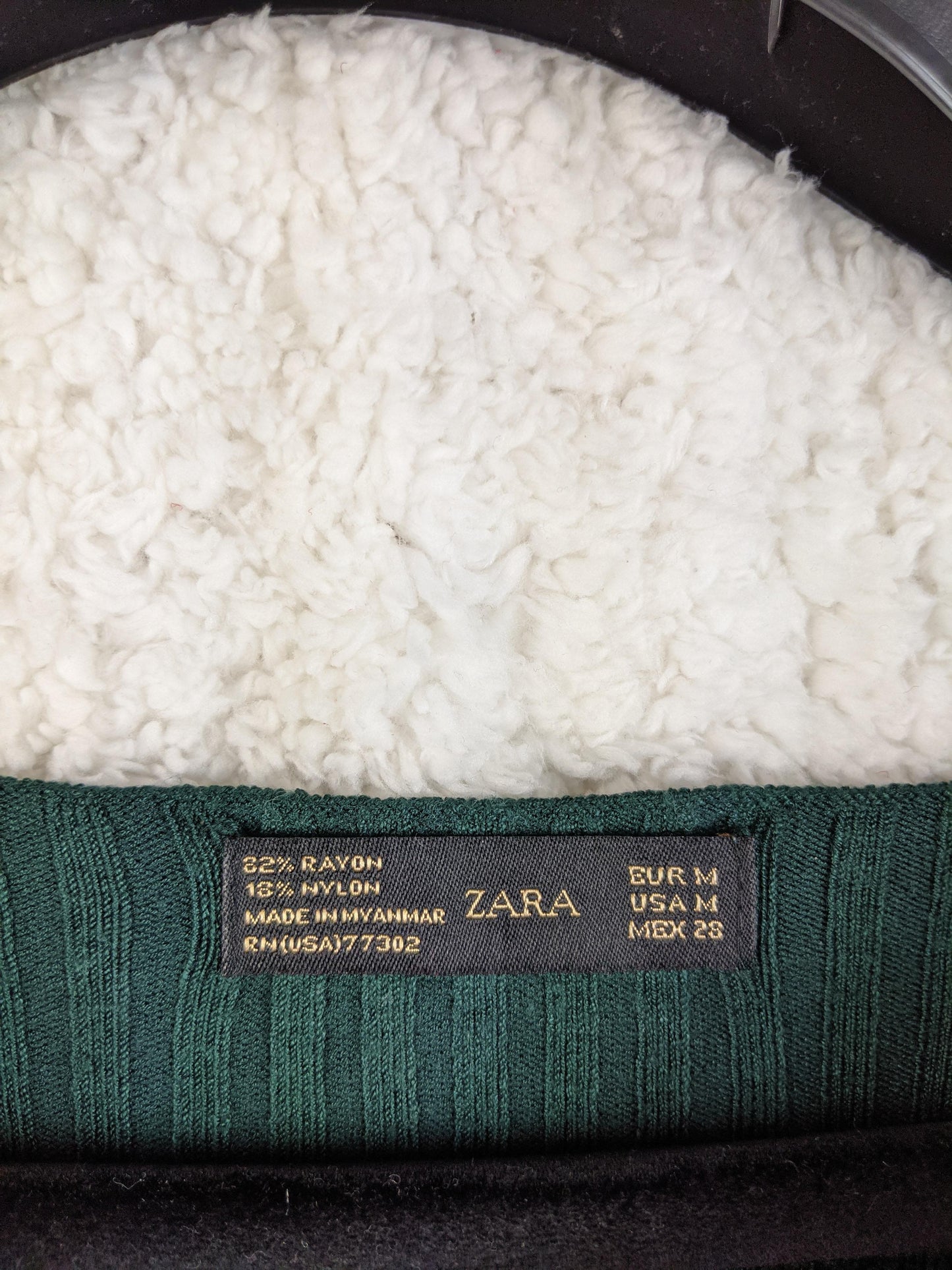 Zara label and material information for green top