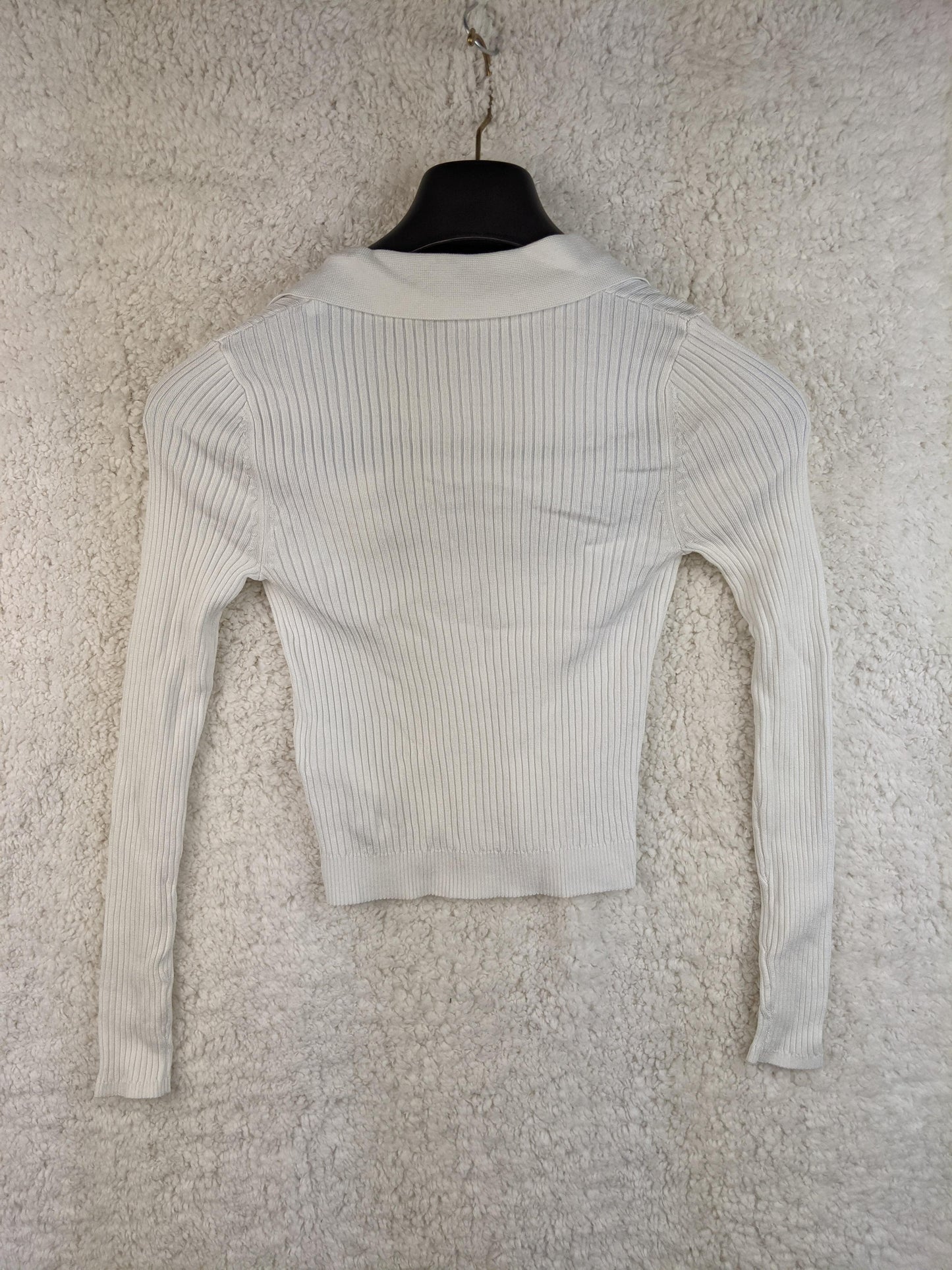 Back view of Sandro white ribbed cardigan
