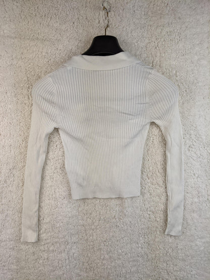 Back view of Sandro white ribbed cardigan