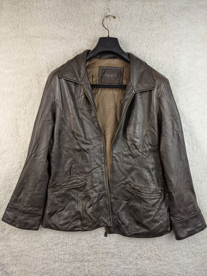 Front view of Arma vintage brown leather jacket