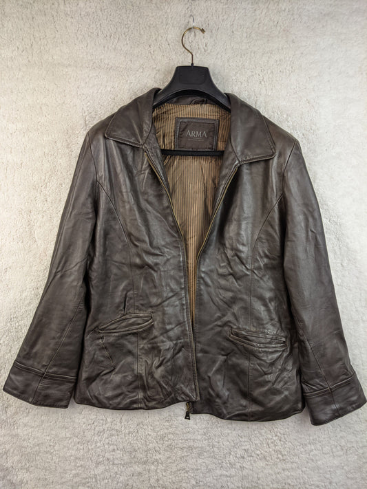 Front view of Arma vintage brown leather jacket