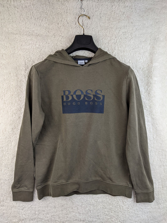 Front view of Hugo Boss olive green hoodie