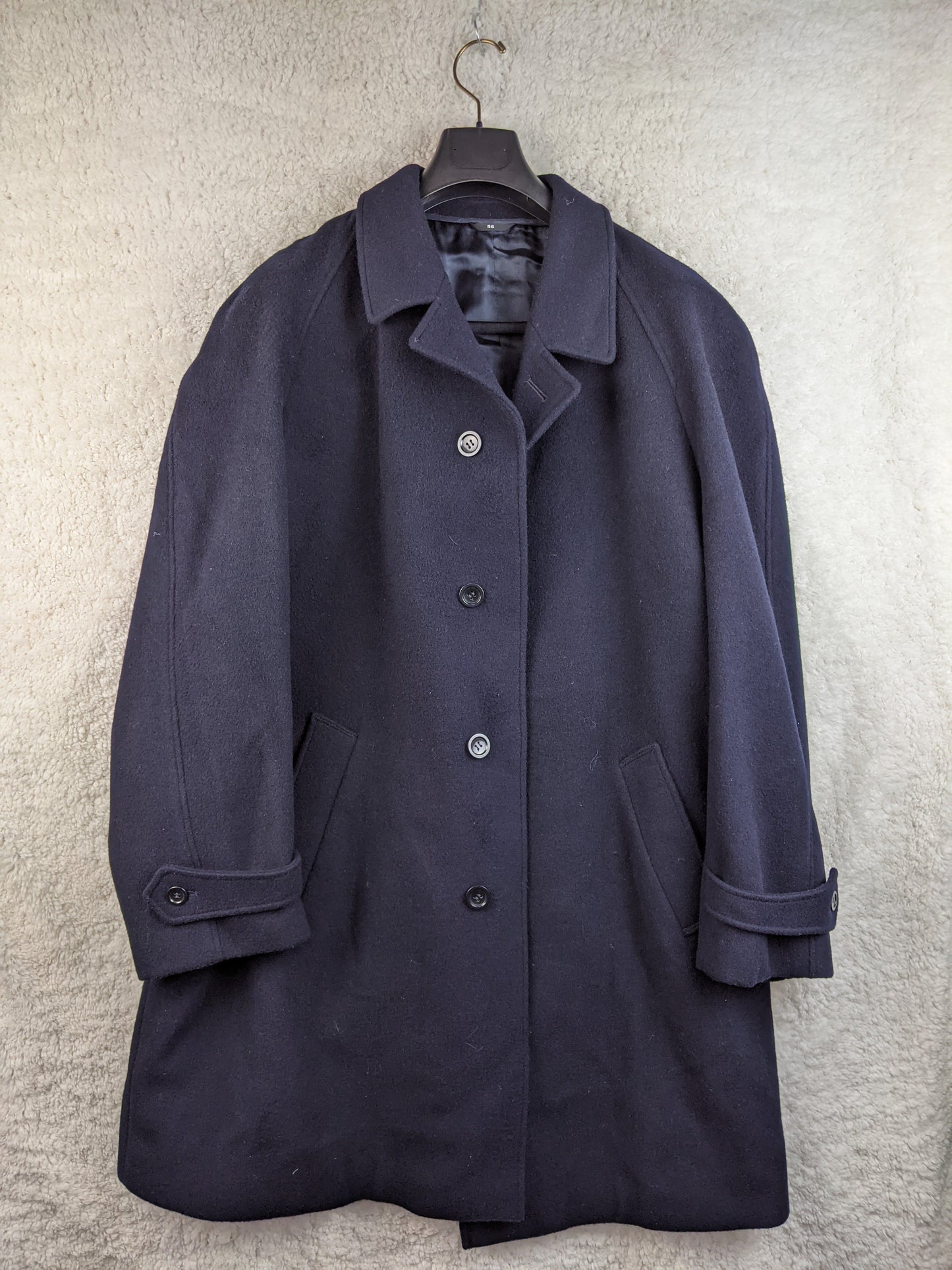 Front view of C&A navy wool coat