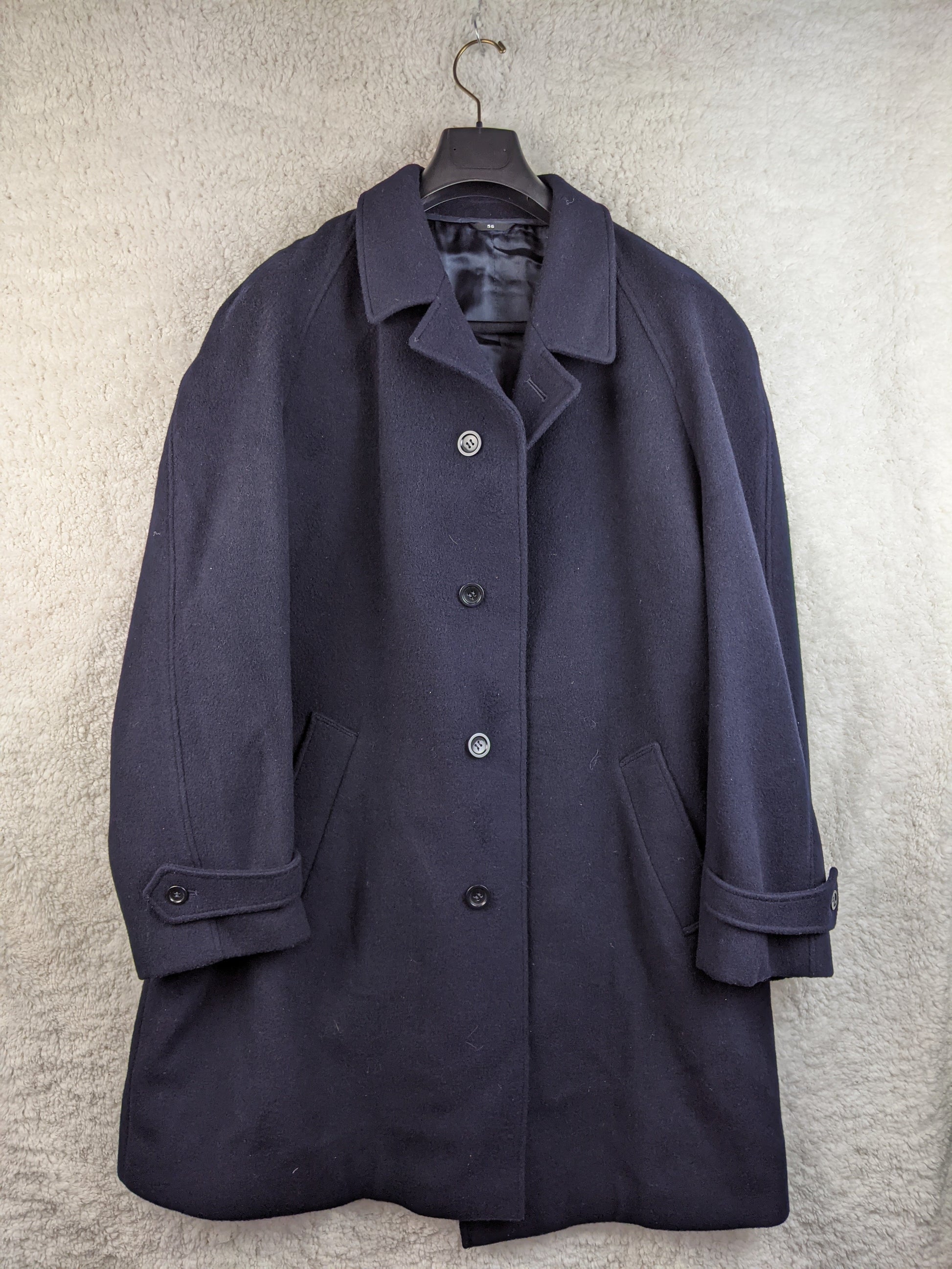 Front view of C&A navy wool coat