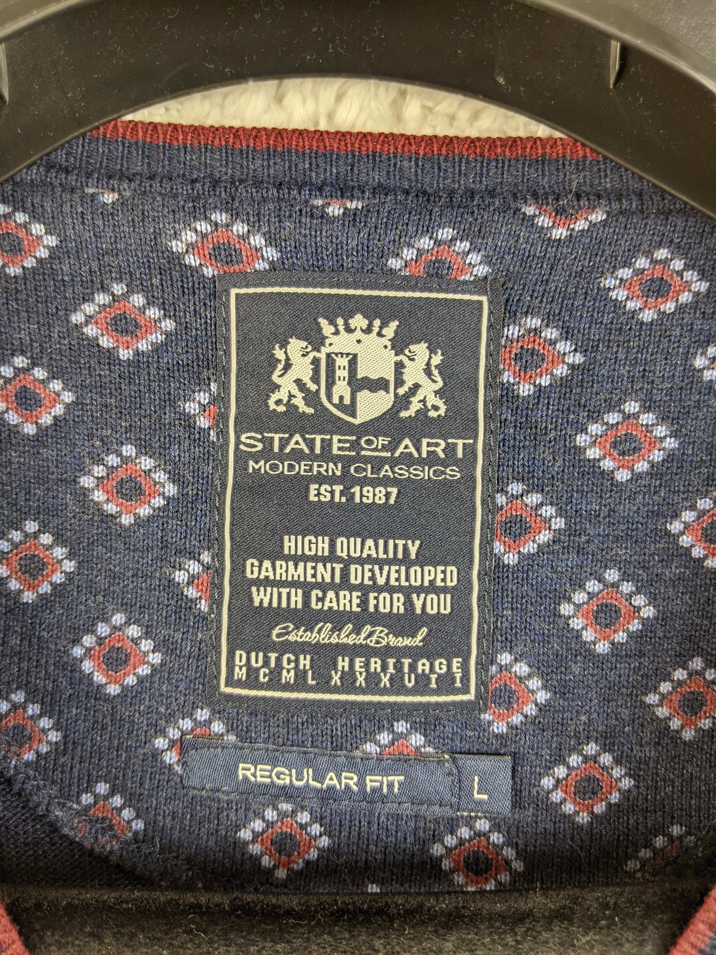 Close-up of sweater label