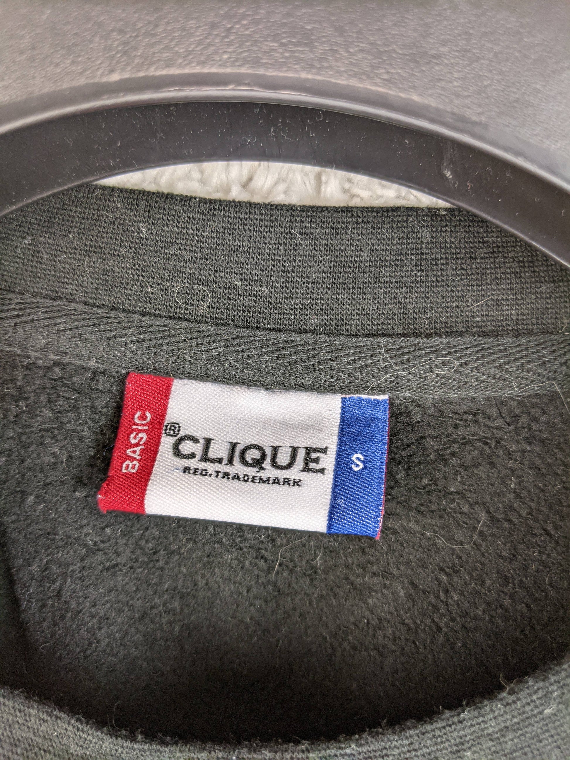 Clique sweatshirt label showing size Small