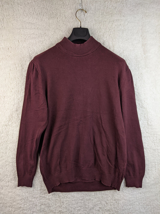 Front view of burgundy turtleneck sweater
