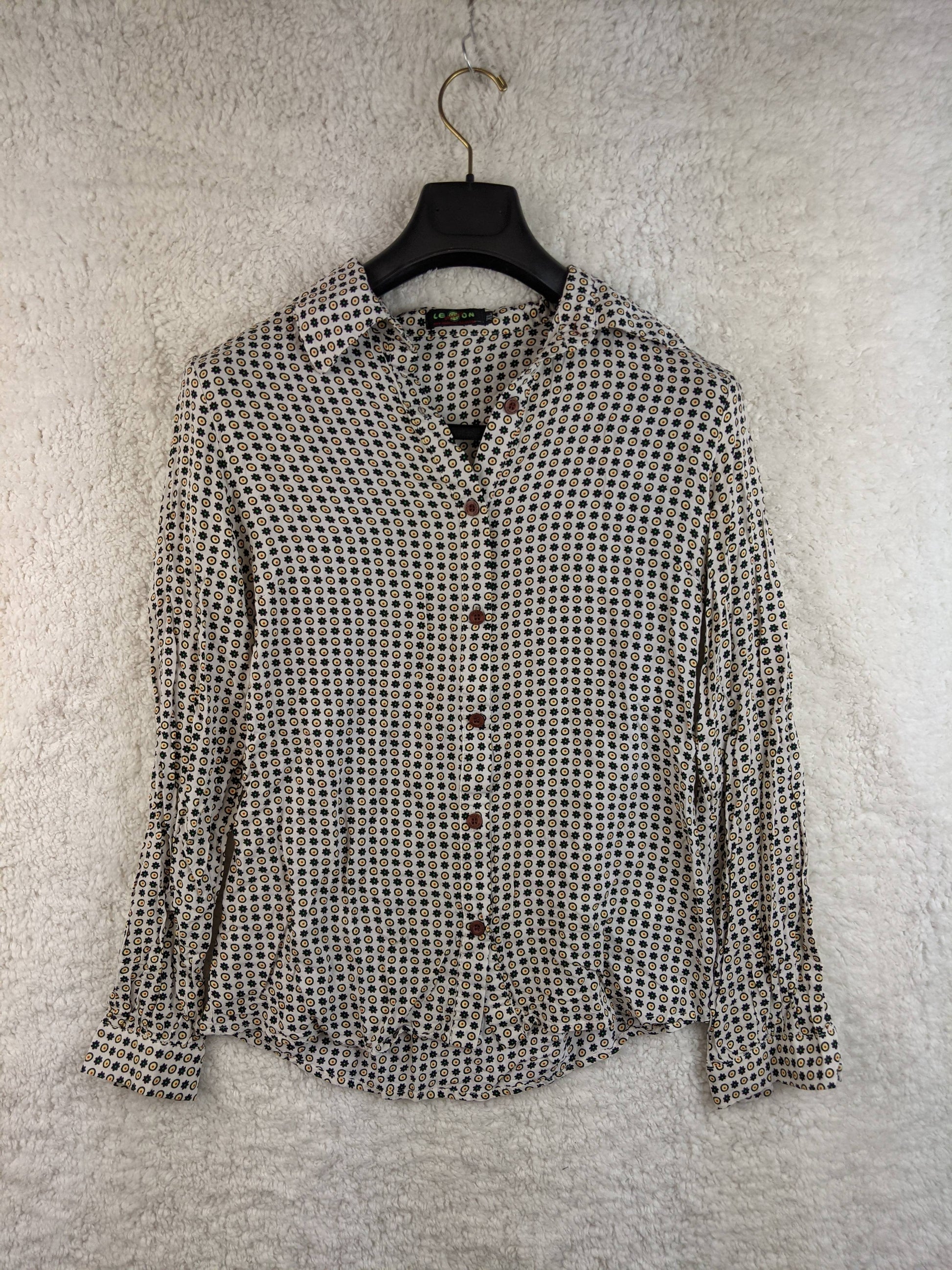 Front view of Smashed Lemon patterned blouse
