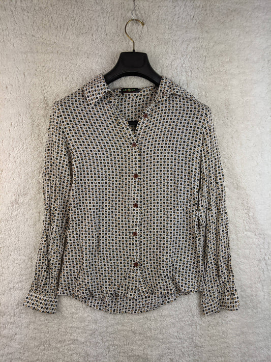 Front view of Smashed Lemon patterned blouse