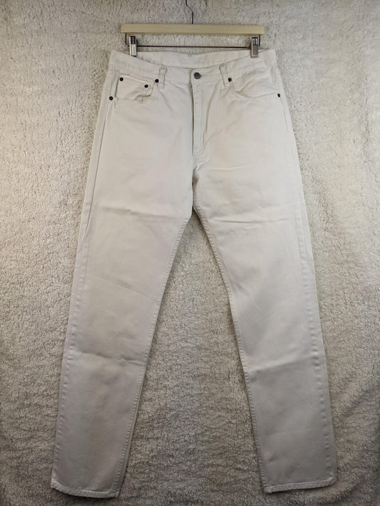 Front view of white denim jeans