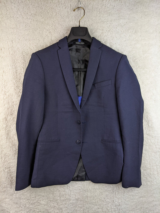Front view of Zara Man navy blue blazer