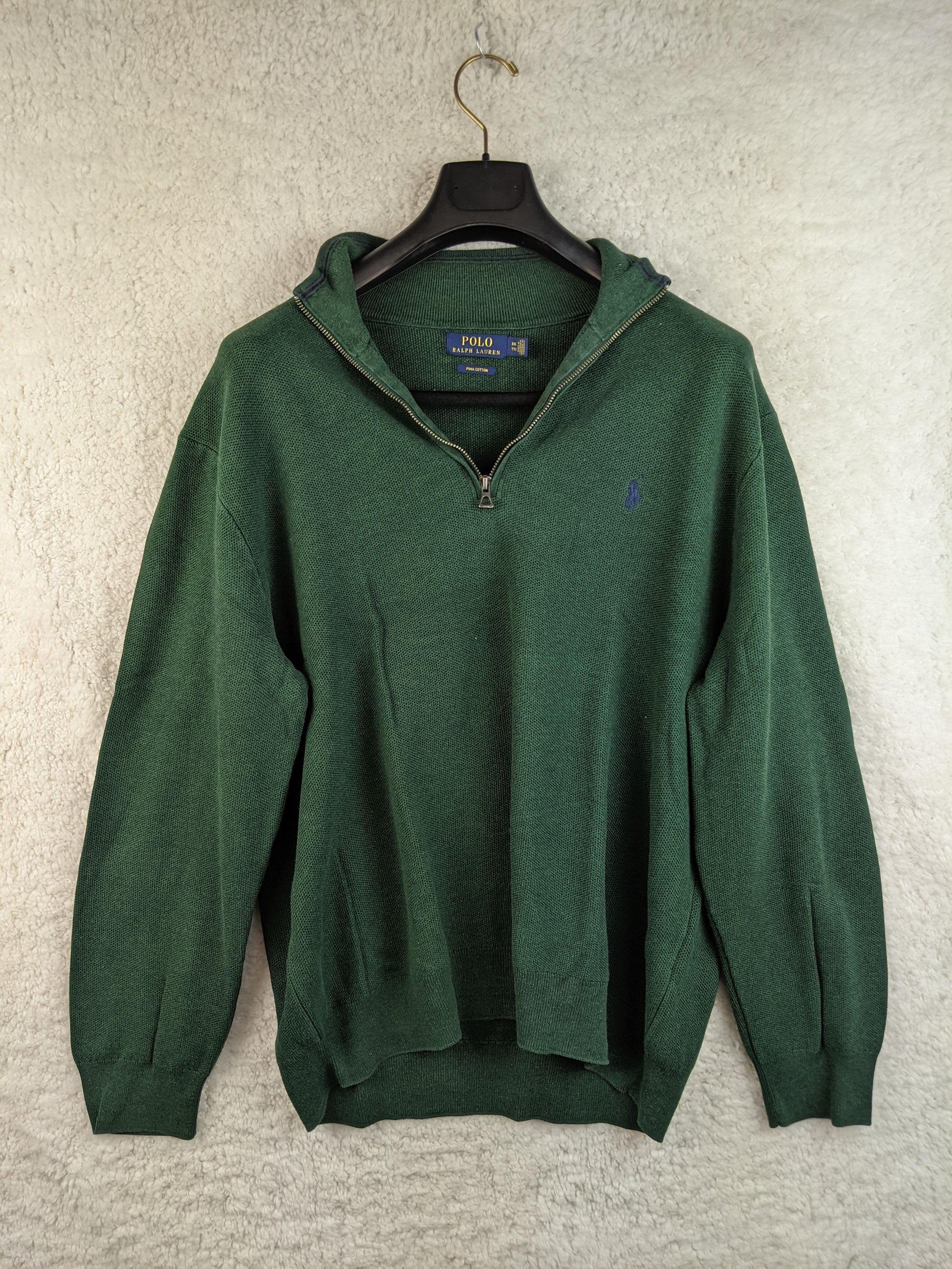 Front view of Polo Ralph Lauren green half-zip sweater