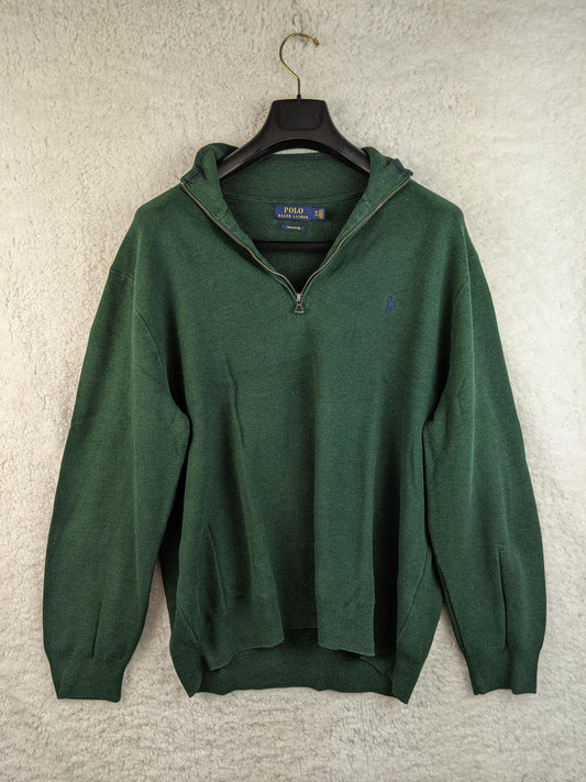 Front view of Polo Ralph Lauren green half-zip sweater