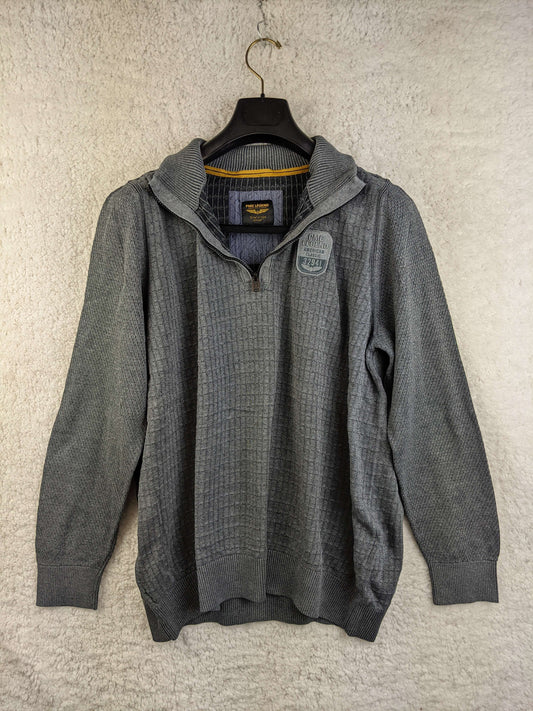 Front view of PME Legend grey ribbed knit sweater