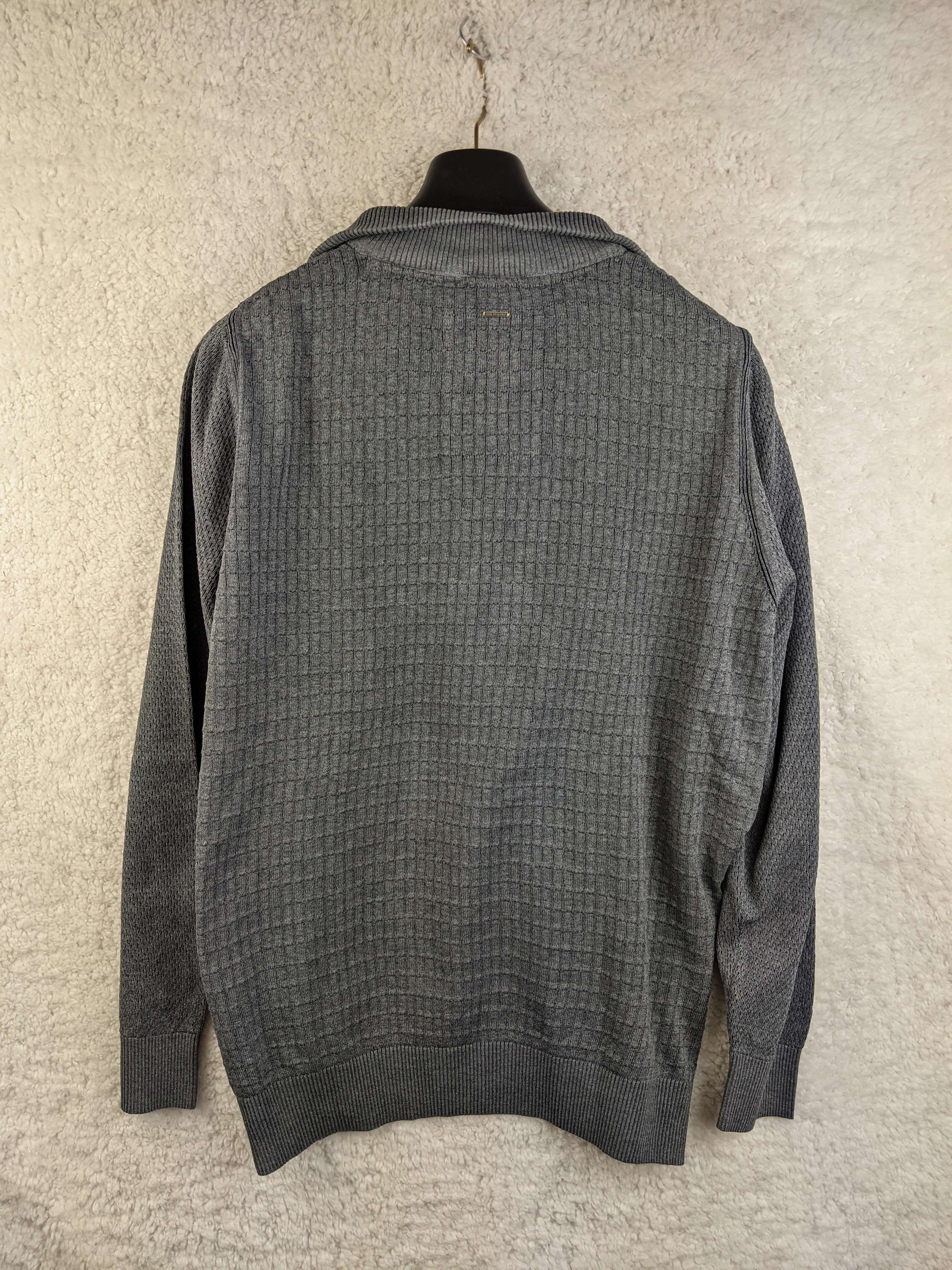 Back view of PME Legend grey ribbed knit sweater