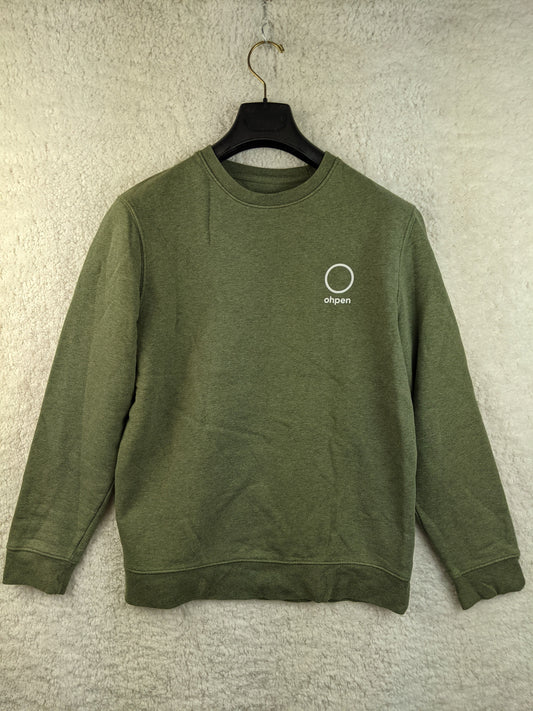 Front view of a green sweatshirt with logo