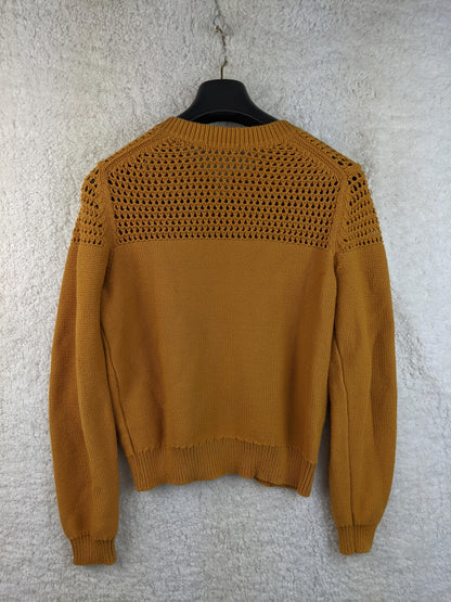 Back view of mustard Uniqlo U cardigan