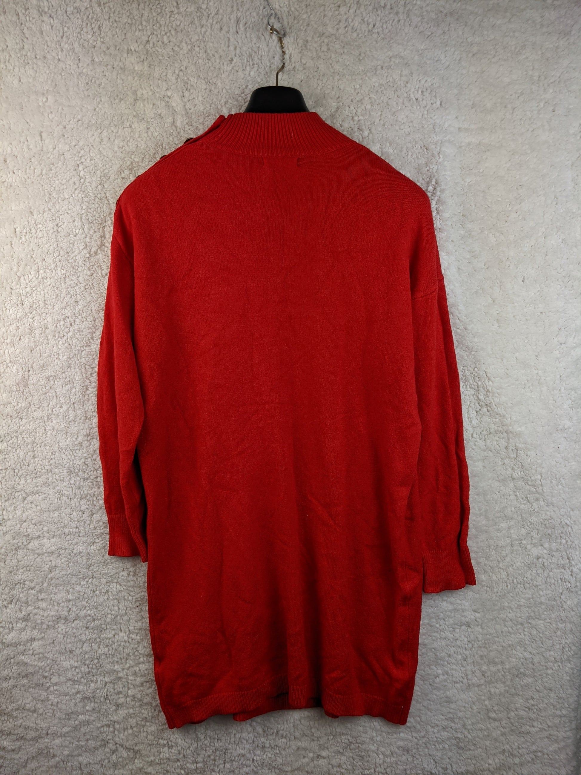 Red sweater dress on hanger back view