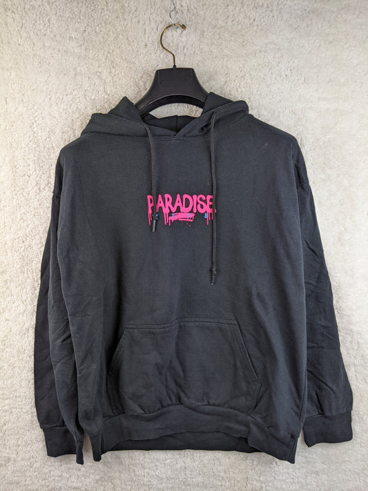 Front view of boohooMAN black 'Paradise' hoodie