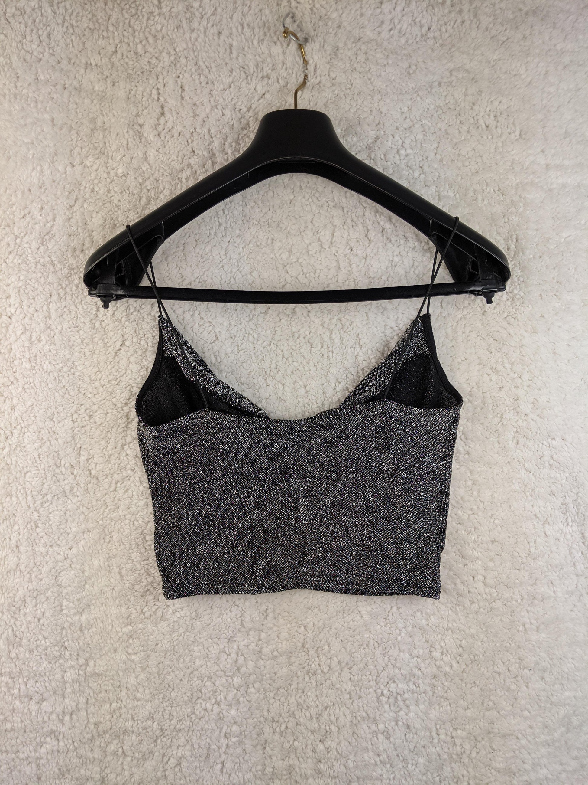 Back view of the H&M Divided sparkly black cropped top