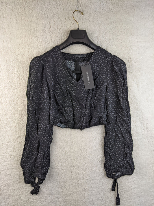 Front view of Trendyol black dotted blouse