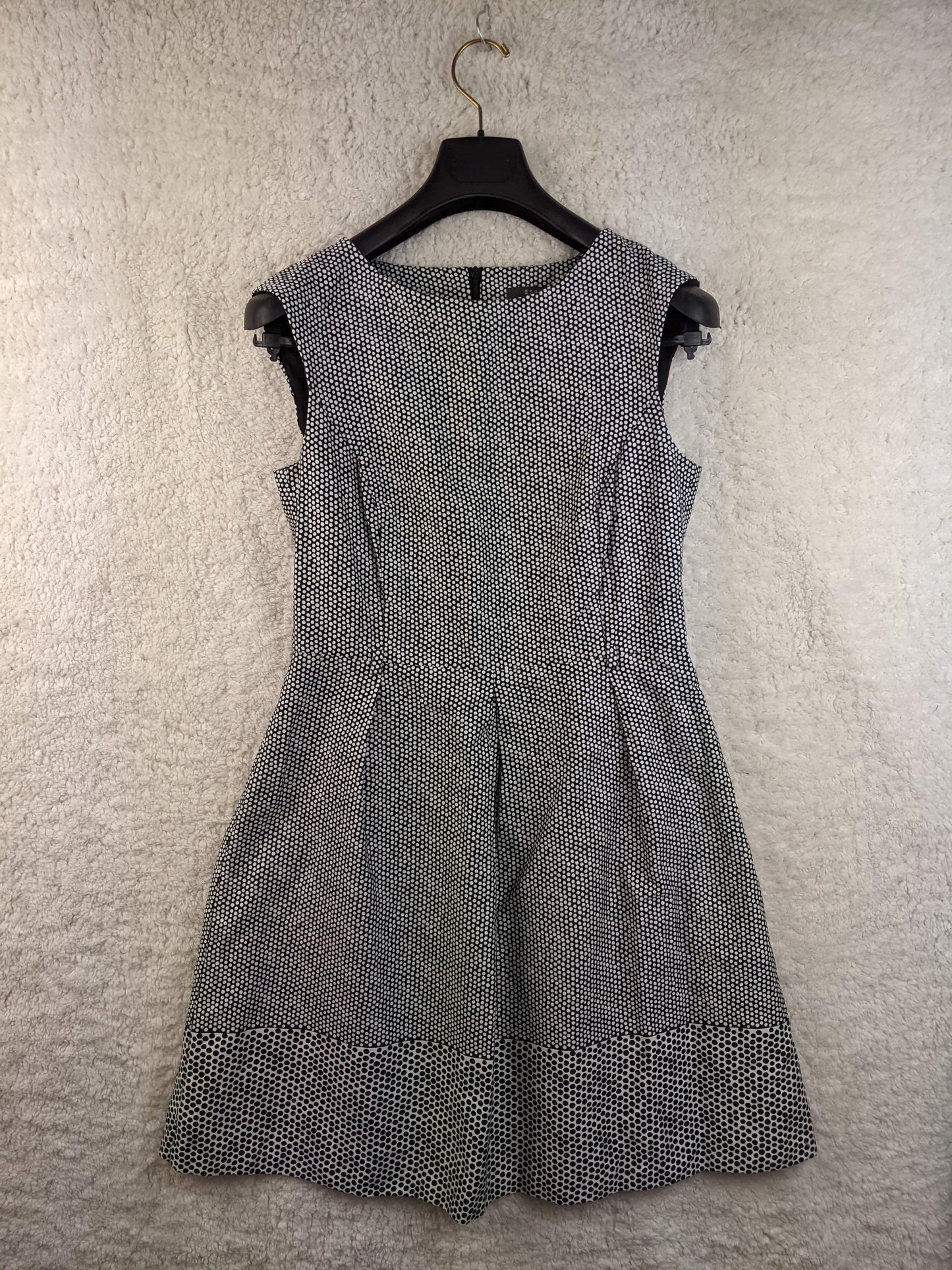 Front view of Esprit black and white polka dot dress