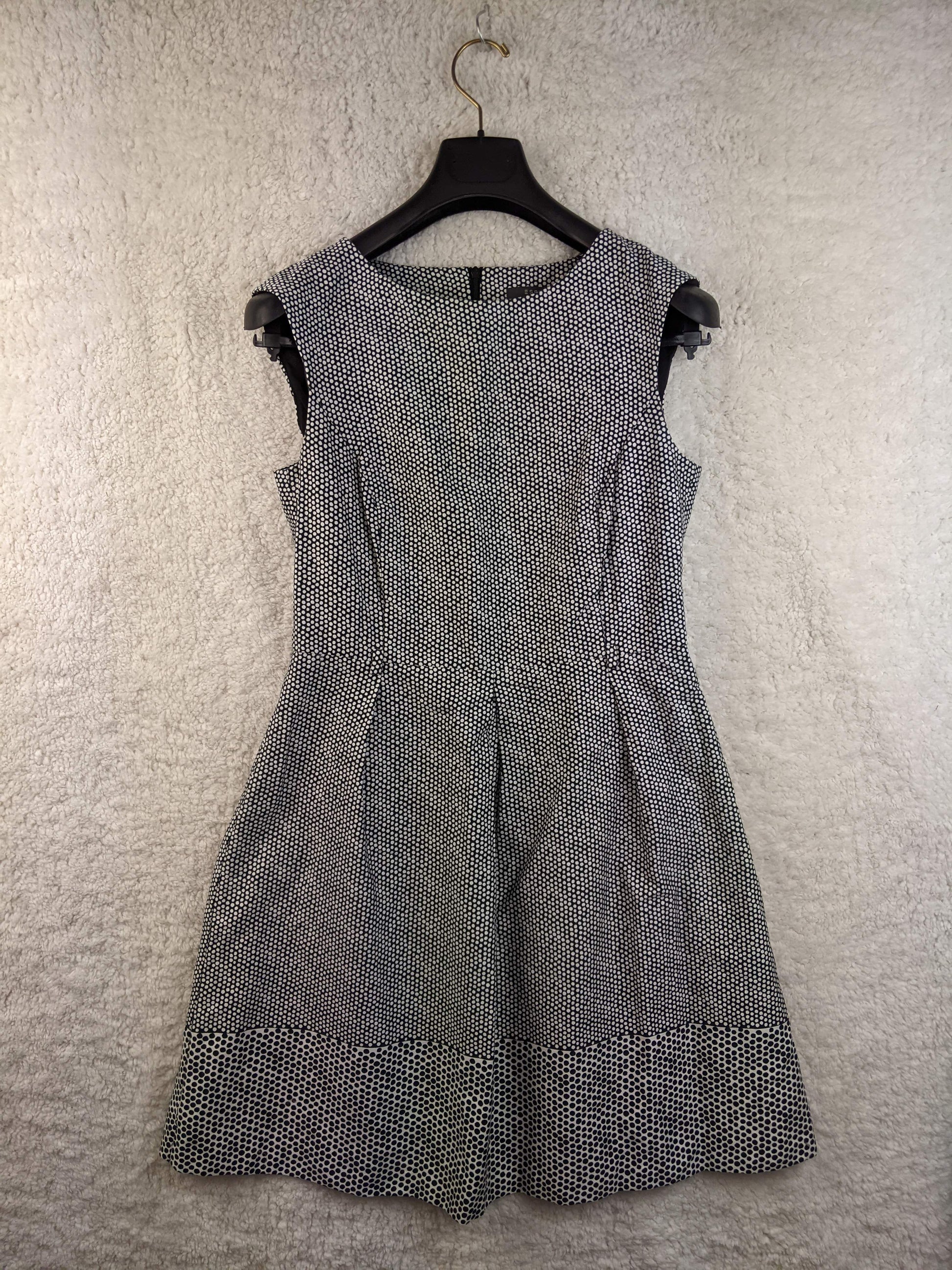 Front view of Esprit black and white polka dot dress