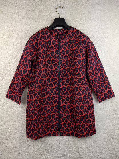 Front view of WE red and black leopard print coat