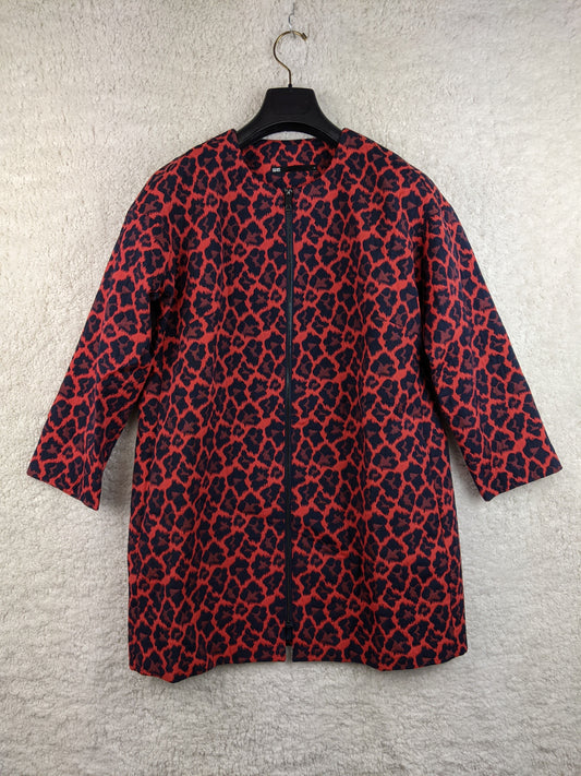 Front view of WE red and black leopard print coat