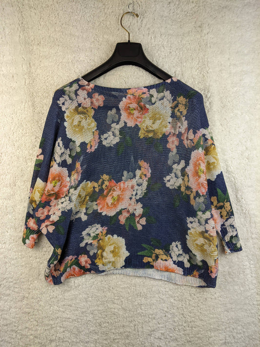 Front view of Miss Etam floral knit top