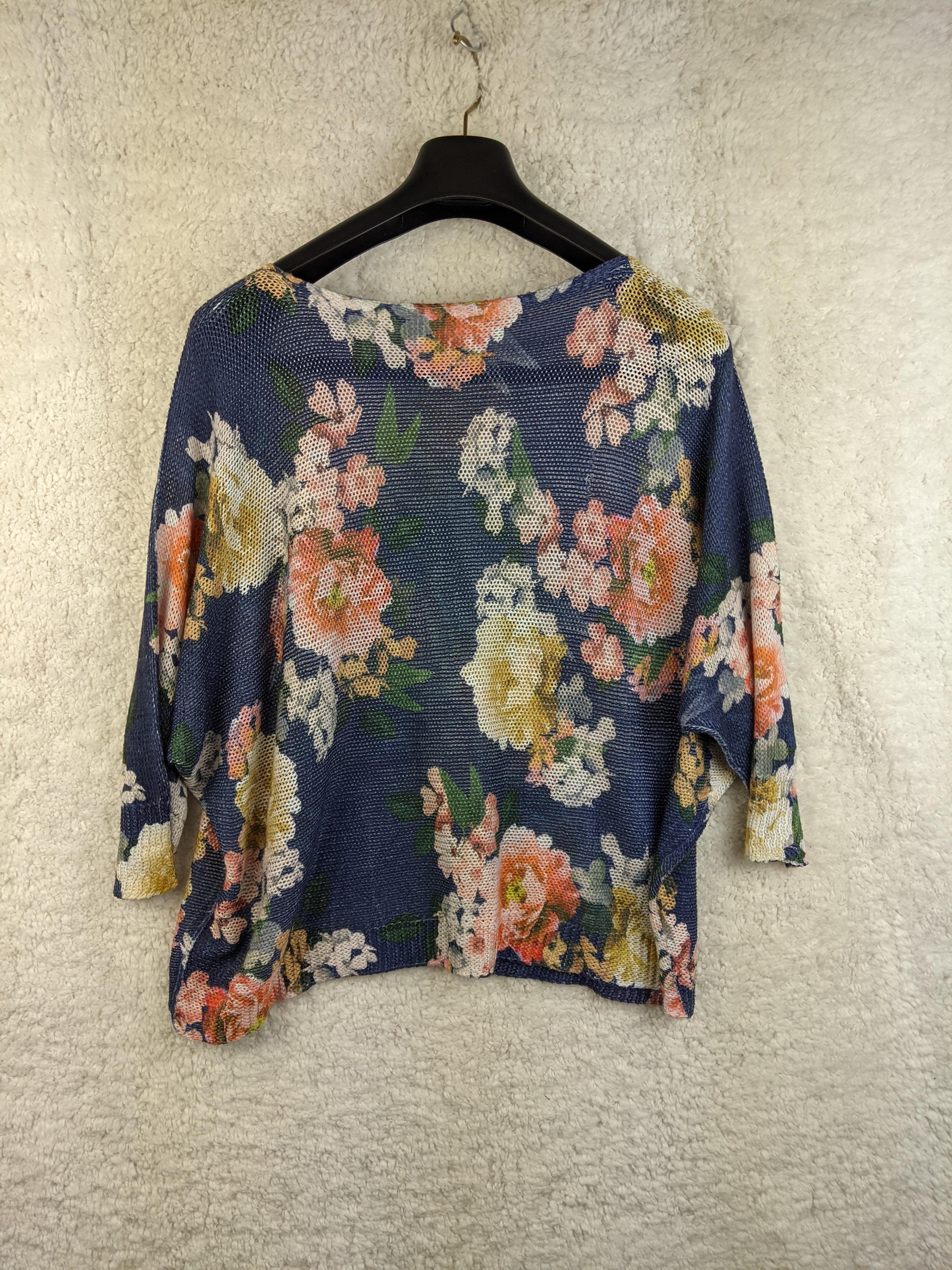Back view of Miss Etam floral knit top