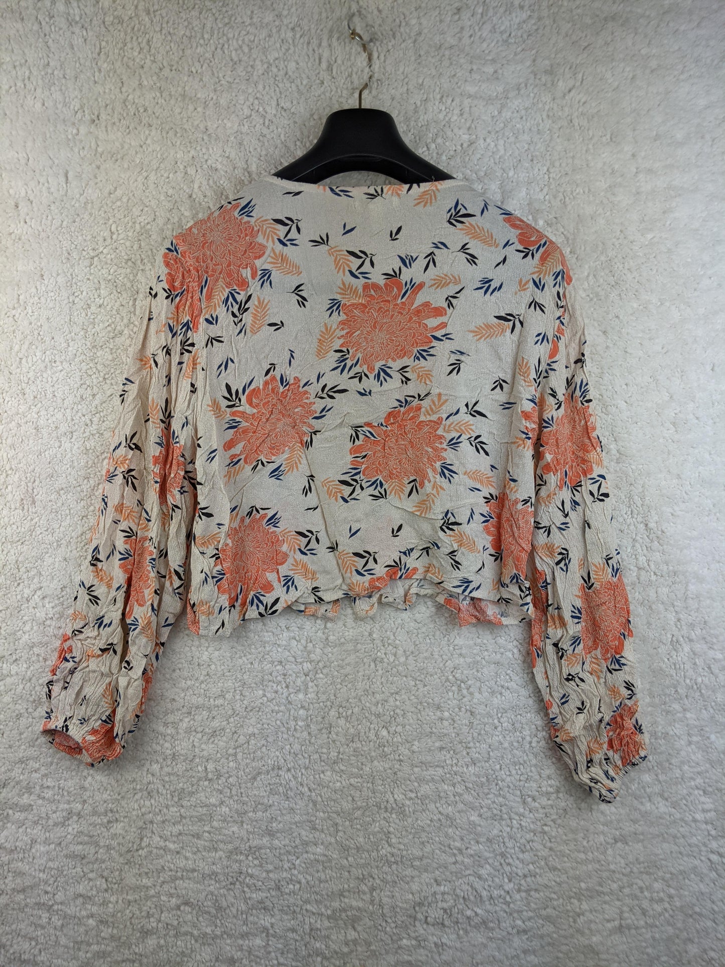 Back view of Amuse Society floral cropped blouse